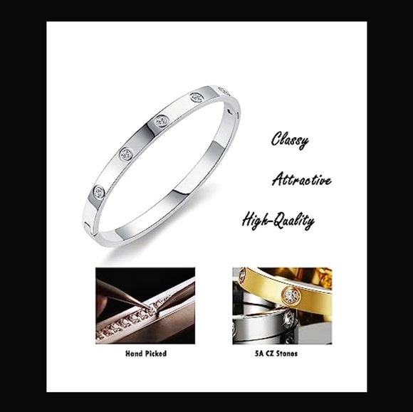 New Stainless Steel Platinum Plated Hinge Bracelet - Picture 4 of 4
